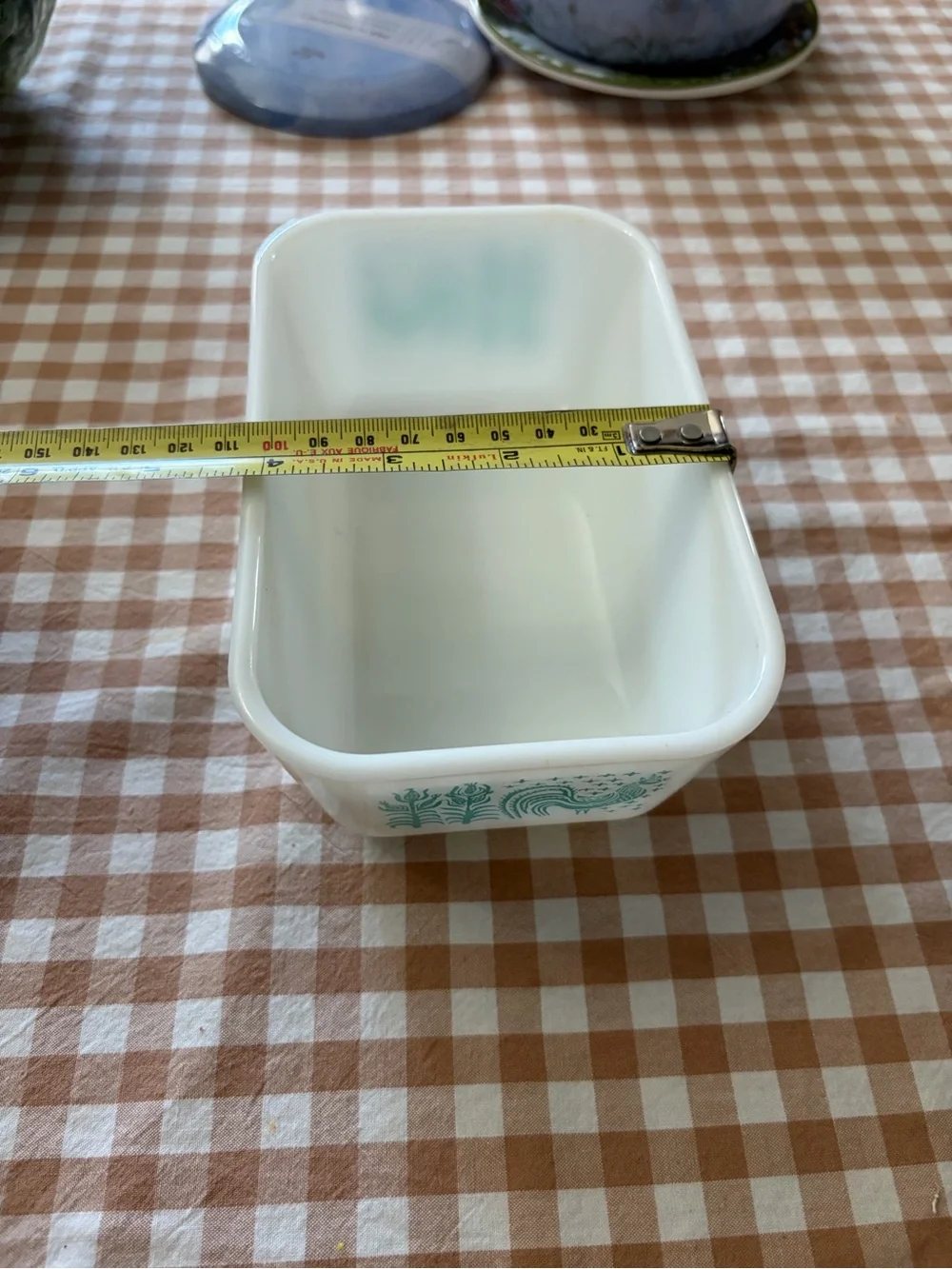 Pyrex Milk Glass Casserole with Teal Folk Rooster - Picture 6 of 6